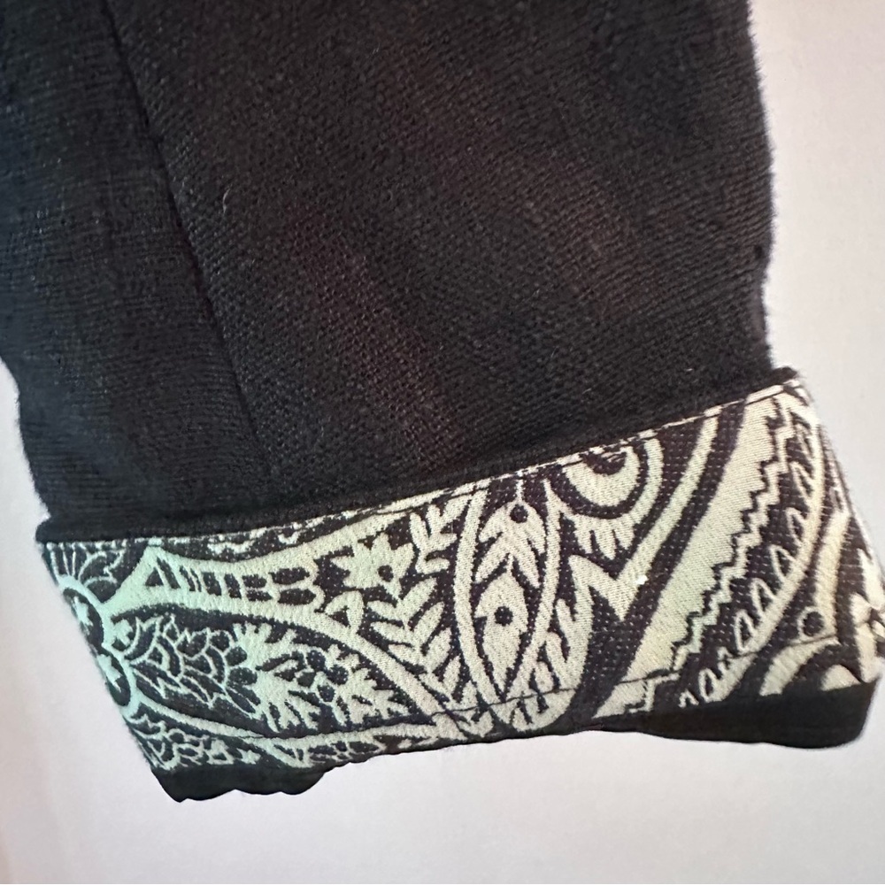 Etro Black Linen Blend Cropped Blazer with Paisley Trim - Picture 4 of 10